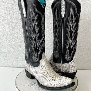 Lane SKYLIGHT Cowboy Boots Black Python Western Cowgirl Tall Snip Toe Womens 7.5